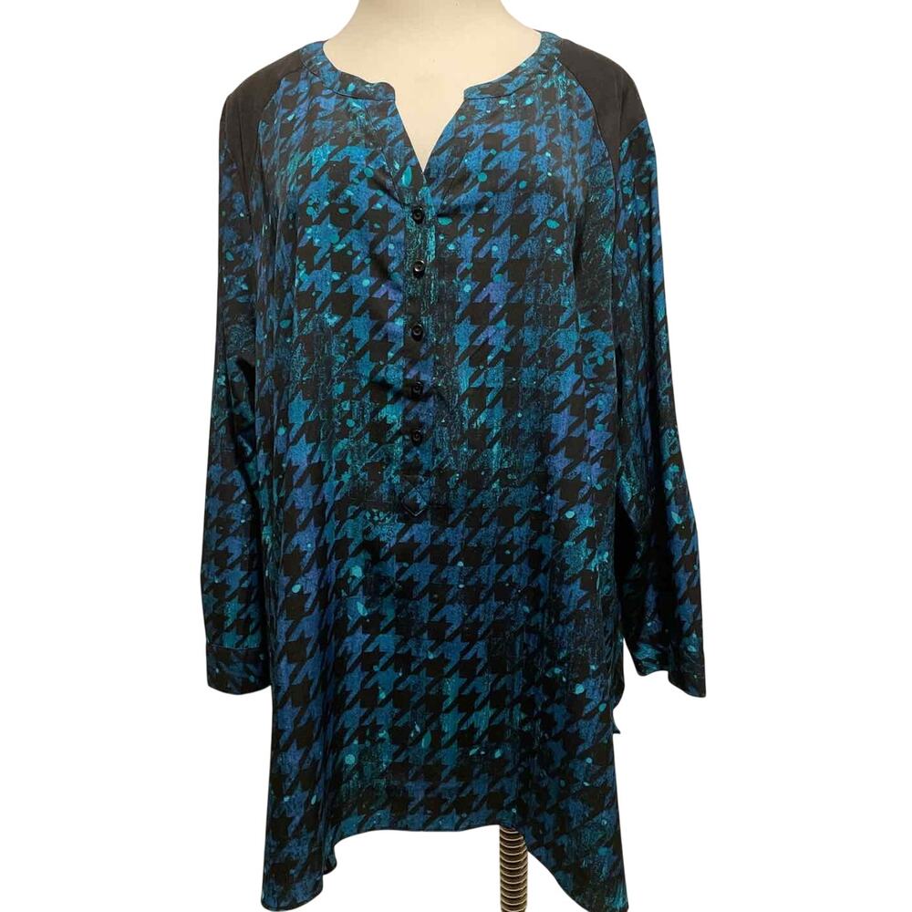 Catherines Size 4X Blue Print‎ Casual Button Front Tunic Top